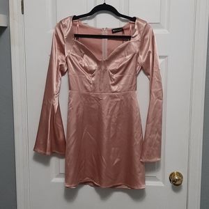 Pink satin cup skater dress